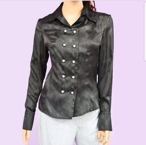 Black Button Down Open Front Long Sleeves Blouse